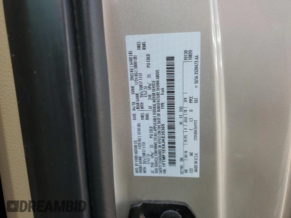 2018 Ford F-150 XL with VIN 1FTMF1E5XJKE35365, listed as a Copart auction lot 51152095 with 49,572 mi miles and Salvage title. Bid and sale history available at DreamBid. Image 14.