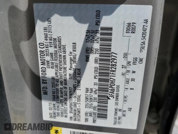 2015 Ford Fusion SE with VIN 3FA6P0H71FR282977, listed as a Copart auction lot 58537195 with 157,721 mi miles and Salvage title. Bid and sale history available at DreamBid. Image 12.