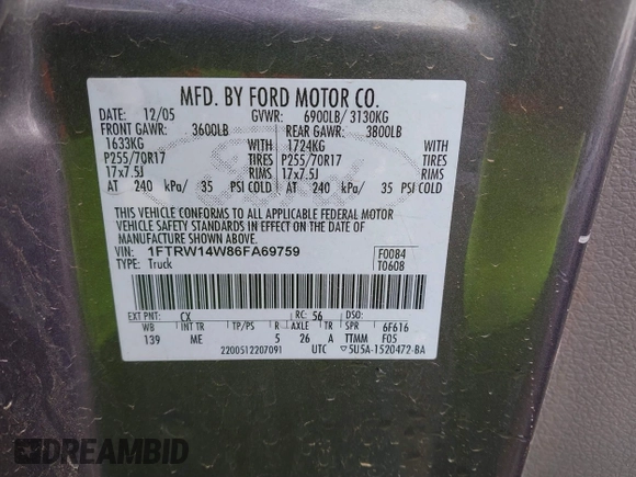 2006 Ford F-150 XLT с VIN 1FTRW14W86FA69759, выставлен на аукционе IAAI как лот 41742707 с пробегом Не указан миль и . История ставок и продаж доступна на DreamBid. Изображение 9.