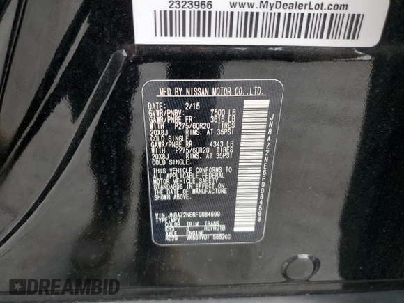 2015 Infiniti QX80 with VIN JN8AZ2NE6F9084599, listed as a Copart auction lot 50766905 with 0 mi miles and Salvage Title. Bid and sale history available at carsss.com. Image 16.