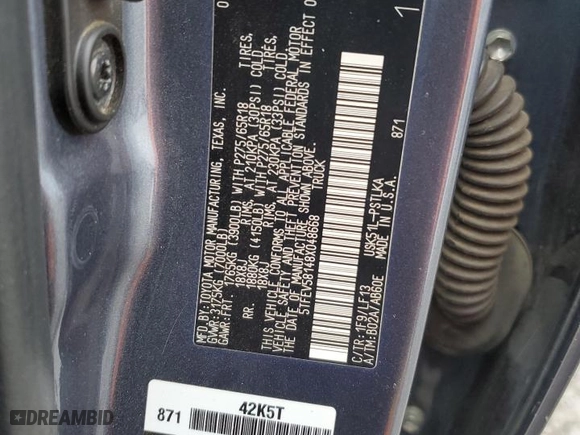 2008 Toyota Tundra 2WD Truck LTD with VIN 5TFEV58148X048668, listed as a Copart auction lot 41656235 with NaN miles and Salvage Title. Bid and sale history available at carsss.com. Image 14.