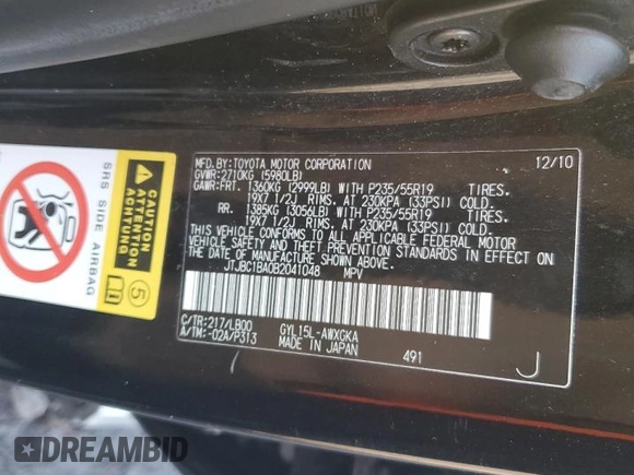 2011 Lexus RX 450h z VIN JTJBC1BA0B2041048, wystawiony jako Copart lot #63090535 z przebiegiem 202 422 mil mil oraz Szkoda całkowita • Salvage title. Historia ofert i sprzedaży dostępna na DreamBid. Obrazek 12.