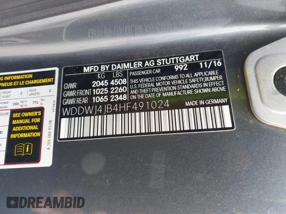 2017 Mercedes-Benz C 300 with VIN WDDWJ4JB4HF491024, listed as a IAAI auction lot 41328685 with 93,084 mi miles and . Bid and sale history available at carsss.com. Image 9.