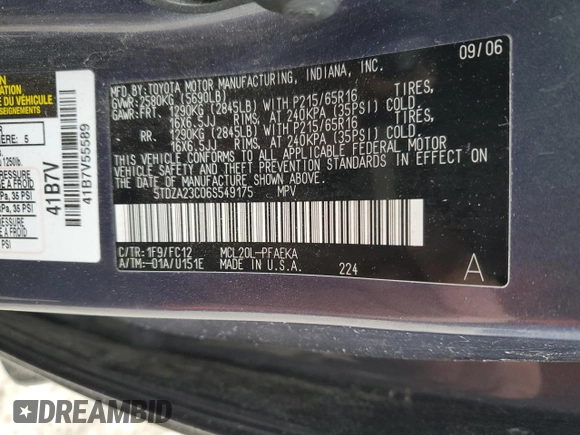 2006 Toyota Sienna CE with VIN 5TDZA23C06S549175, listed as a Copart auction lot 86749564 with 209,054 mi miles and Salvage Title. Bid and sale history available at carsss.com. Image 13.