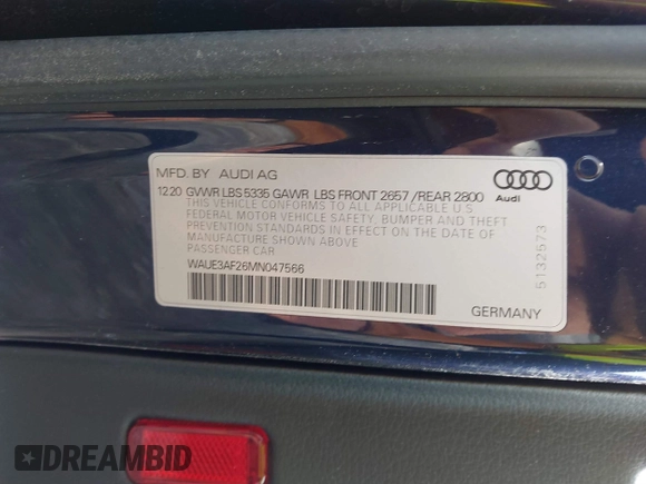 2021 Audi A6 Premium Plus with VIN WAUE3AF26MN047566, listed as a IAAI auction lot 41646389 with 30,039 mi miles. Bid and sale history available at carsss.com. Image 9.