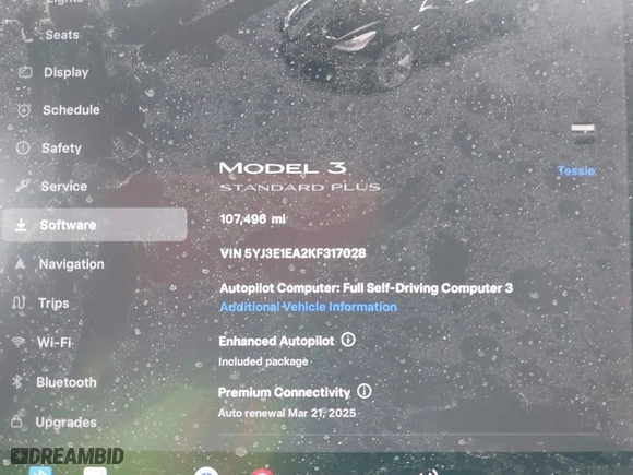 2019 Tesla Model 3 Mid Range with VIN 5YJ3E1EA2KF317028, listed as a IAAI auction lot 41781580 with 107,496 mi miles. Bid and sale history available at carsss.com. Image 15.