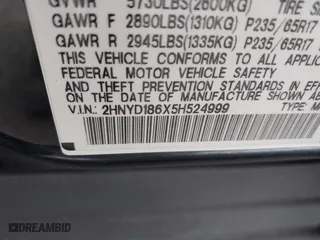 2005 Acura MDX Touring with VIN 2HNYD186X5H524999, listed as a IAAI auction lot 41506033 with 252,064 mi miles. Bid and sale history available at carsss.com. Image 9.