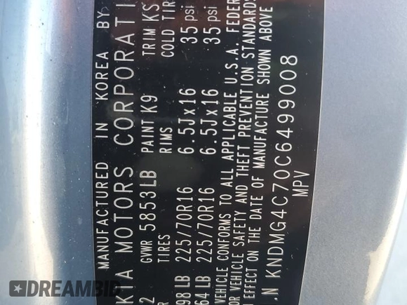 2012 Kia Sedona LX with VIN KNDMG4C70C6499008, listed as a Copart auction lot 76090754 with 175,131 mi miles and Salvage Title. Bid and sale history available at carsss.com. Image 13.