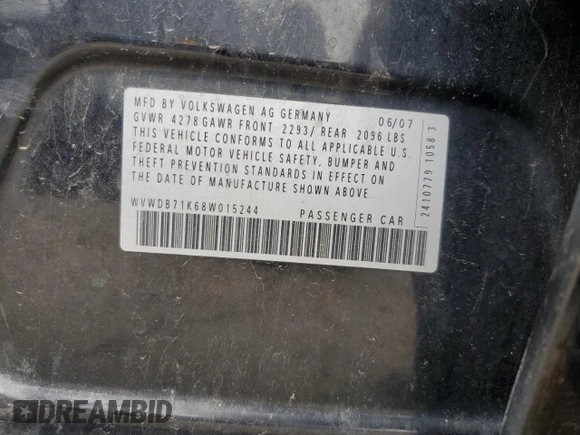 2008 Volkswagen Rabbit S с VIN WVWDB71K68W015244, выставлен на аукционе Copart как лот 52743215 с пробегом 141 946 миль миль и Списание • Salvage title. История ставок и продаж доступна на DreamBid. Изображение 12.