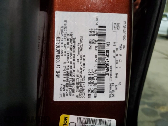 2016 Ford Fusion SE with VIN 3FA6P0T9XGR381162, listed as a Copart auction lot 52078585 with 104,066 mi miles and Clean Title. Bid and sale history available at carsss.com. Image 13.