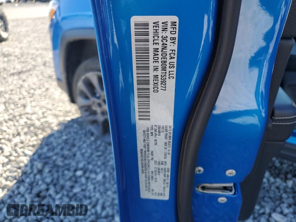 2021 Jeep Compass 80th Anniversary with VIN 3C4NJDEB0MT539277, listed as a Copart auction lot 83716994 with 55,728 mi miles and Salvage title. Bid and sale history available at DreamBid. Image 12.