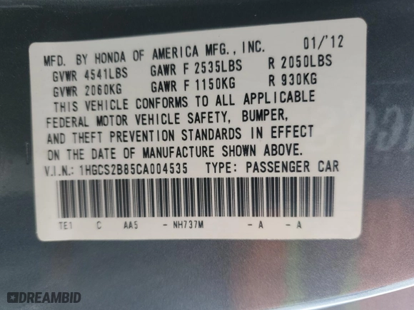 2012 Honda Accord Cpe EX-L with VIN 1HGCS2B85CA004535, listed as a Copart auction lot 50959075 with 139,607 mi miles and Salvage Title. Bid and sale history available at carsss.com. Image 14.