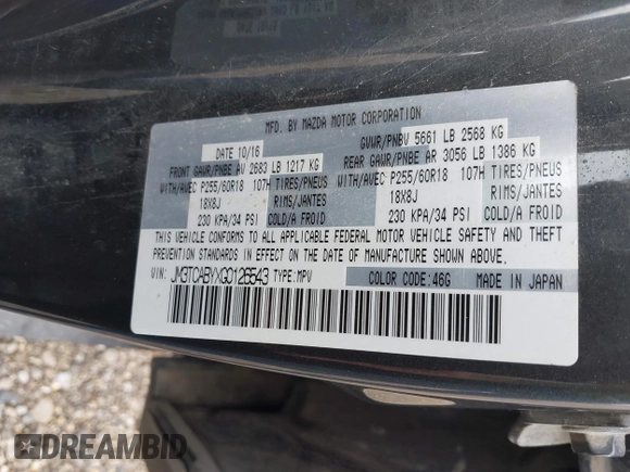 2016 Mazda CX-9 Sport z VIN JM3TCABYXG0126543, wystawiony jako IAAI lot #42256448 z przebiegiem 133 813 mil mil oraz . Historia ofert i sprzedaży dostępna na DreamBid. Obrazek 9.