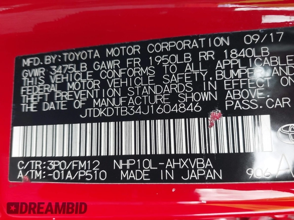 2018 Toyota Prius One z VIN JTDKDTB34J1604846, wystawiony jako IAAI lot #41976214 z przebiegiem 68 949 mil mil oraz . Historia ofert i sprzedaży dostępna na DreamBid. Obrazek 9.