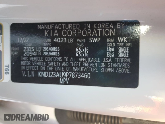 2023 Kia Soul LX with VIN KNDJ23AU9P7873460, listed as a Copart auction lot 84248574 with 20,335 mi miles and Salvage Title. Bid and sale history available at DreamBid. Image 13.