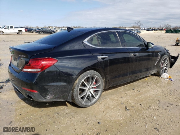 2020 Genesis G70 3.3T with VIN KMTG34LE7LU055421, listed as a Copart auction lot 38198863 with 43,694 mi miles. Bid and sale history available at carsss.com. Image 3.