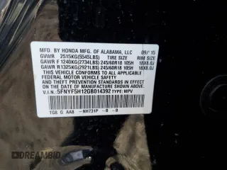 2016 Honda Pilot LX with VIN 5FNYF5H12GB014392, listed as a Copart auction lot 47092685 with 108,922 mi miles and Salvage Title. Bid and sale history available at DreamBid. Image 13.