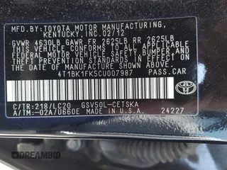 2012 Toyota Camry SE with VIN 4T1BK1FK5CU007987, listed as a IAAI auction lot 41837470 with 161,652 mi miles. Bid and sale history available at carsss.com. Image 9.