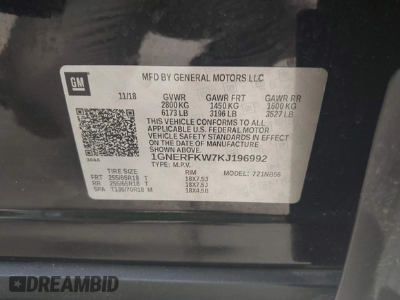 2019 Chevrolet Traverse LS z VIN 1GNERFKW7KJ196992, wystawiony jako IAAI lot #41947512 z przebiegiem 118 863 mil mil oraz . Historia ofert i sprzedaży dostępna na DreamBid. Obrazek 9.