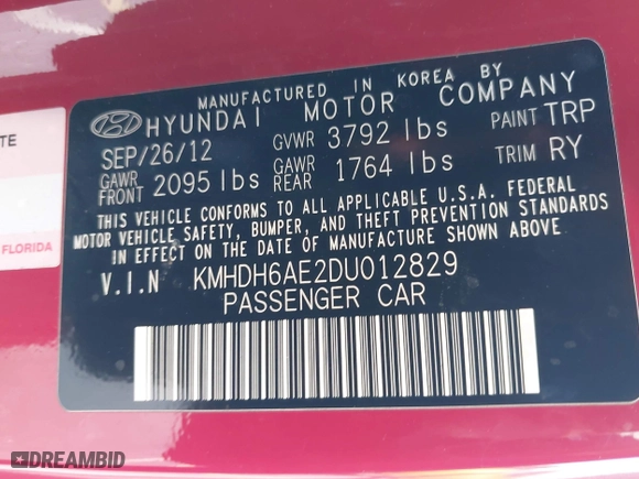 2013 Hyundai Elantra Coupe GS with VIN KMHDH6AE2DU012829, listed as a IAAI auction lot 41503736 with 89,859 mi miles. Bid and sale history available at carsss.com. Image 9.