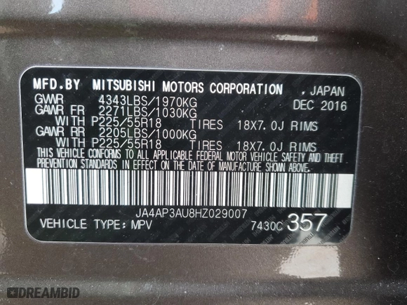 2017 Mitsubishi Outlander Sport ES 2.0 with VIN JA4AP3AU8HZ029007, listed as a Copart auction lot 45379905 with 88,193 mi miles and Salvage Title. Bid and sale history available at carsss.com. Image 12.