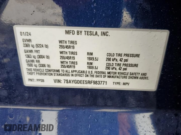 2024 Tesla Model Y Long Range с VIN 7SAYGDEE5RF983771, выставлен на аукционе Copart как лот 86153274 с пробегом 4 105 миль миль и Списание • Salvage title. История ставок и продаж доступна на DreamBid. Изображение 13.