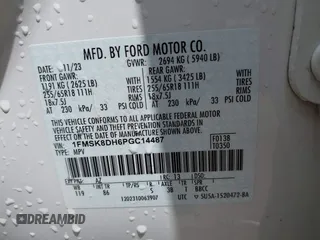 2023 Ford Explorer XLT with VIN 1FMSK8DH6PGC14487, listed as a IAAI auction lot 42381708 with 55,295 mi miles and . Bid and sale history available at DreamBid. Image 9.