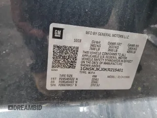 2019 Chevrolet Suburban Premier with VIN 1GNSKJKJ0KR215401, listed as a Copart auction lot 43479535 with Not Provided miles and Salvage Title. Bid and sale history available at DreamBid. Image 13.