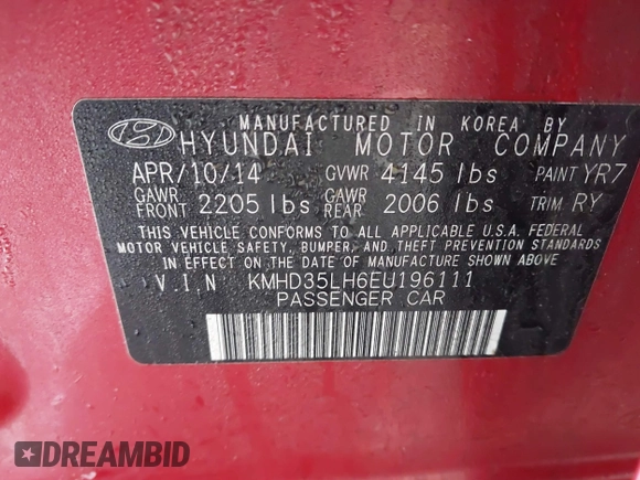 2014 Hyundai Elantra с VIN KMHD35LH6EU196111, выставлен на аукционе IAAI как лот 42236331 с пробегом 148 681 миль миль и . История ставок и продаж доступна на DreamBid. Изображение 9.