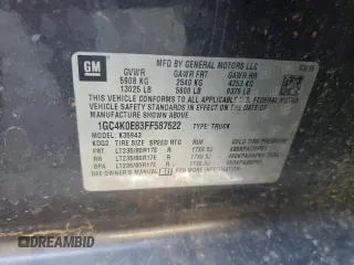 2015 Chevrolet Silverado 3500HD LTZ with VIN 1GC4K0E83FF587522, listed as a Copart auction lot 84627984 with 133,935 mi miles and Salvage Title. Bid and sale history available at DreamBid. Image 12.