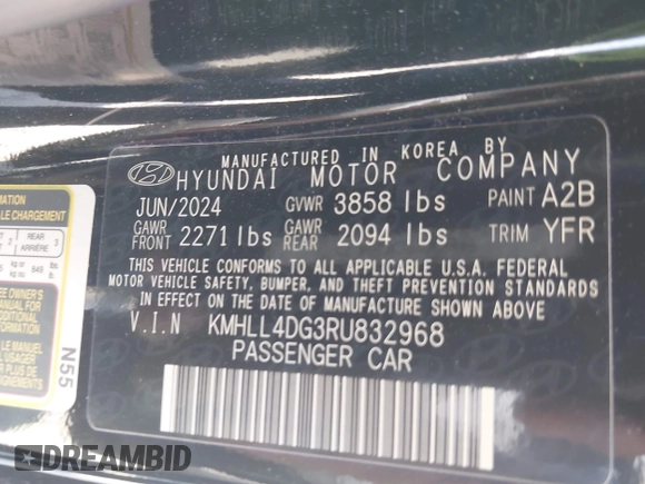 2024 Hyundai Elantra SE with VIN KMHLL4DG3RU832968, listed as a IAAI auction lot 42005178 with 19,175 mi miles and . Bid and sale history available at DreamBid. Image 9.