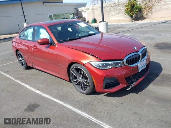 2021 BMW 3 Series 330i with VIN 3MW5R1J02M8B52337, listed as a IAAI auction lot 41610136 with 1 mi miles. Bid and sale history available at carsss.com. Image 1.
