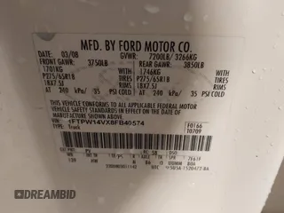 2008 Ford F-150 XLT with VIN 1FTPW14VX8FB40574, listed as a IAAI auction lot 41838267 with 171,069 mi miles. Bid and sale history available at carsss.com. Image 9.
