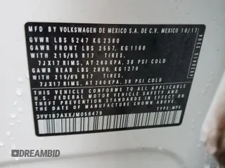 2018 Volkswagen Tiguan S z VIN 3VV1B7AXXJM056479, wystawiony jako Copart lot #53113125 z przebiegiem 99 367 mil mil oraz Szkoda całkowita • Salvage title. Historia ofert i sprzedaży dostępna na DreamBid. Obrazek 15.