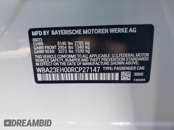 2024 BMW 7 Series 740i с VIN WBA23EH00RCP27147, выставлен на аукционе IAAI как лот 41932339 с пробегом 16 740 миль миль и . История ставок и продаж доступна на DreamBid. Изображение 9.