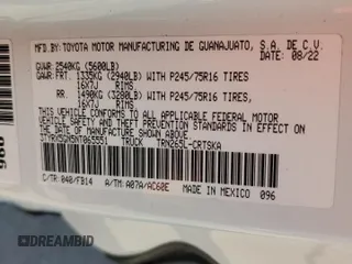 2022 Toyota Tacoma SR with VIN 3TYRX5GN5NT065551, listed as a Copart auction lot 57867435 with 51,120 mi miles and Salvage title. Bid and sale history available at DreamBid. Image 12.