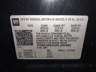 2023 Chevrolet Equinox LT с VIN 3GNAXKEG1PL242463, выставлен на аукционе IAAI как лот 42114692 с пробегом 16 637 миль миль и . История ставок и продаж доступна на DreamBid. Изображение 9.