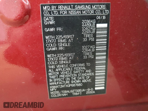 2016 Nissan Rogue SV with VIN KNMAT2MTXGP687680, listed as a Copart auction lot 49692535 with Not Provided miles and Salvage Title. Bid and sale history available at DreamBid. Image 14.