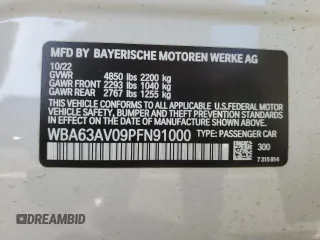 2023 BMW 4 Series 430i with VIN WBA63AV09PFN91000, listed as a Copart auction lot 46491385 with 3,372 mi miles and Salvage title. Bid and sale history available at DreamBid. Image 12.