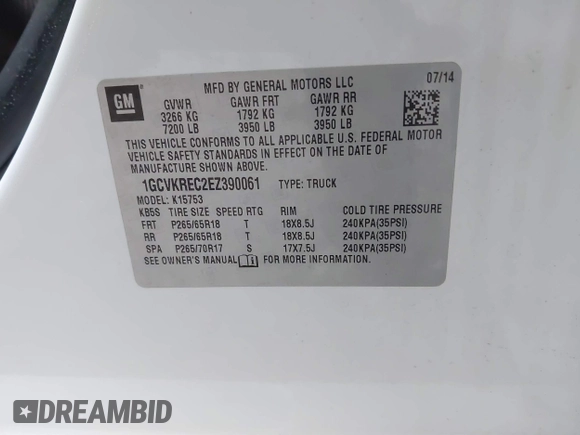 2014 Chevrolet Silverado 1500 LT with VIN 1GCVKREC2EZ390061, listed as a IAAI auction lot 40824477 with 140,928 mi miles and . Bid and sale history available at DreamBid. Image 9.