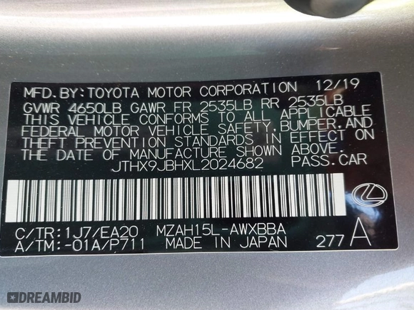 2020 Lexus UX with VIN JTHX9JBHXL2024682, listed as a IAAI auction lot 41426202 with 31,764 mi miles. Bid and sale history available at carsss.com. Image 9.
