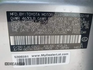 2018 Lexus IS 300 with VIN JTHBA1D22J5072280, listed as a IAAI auction lot 42442807 with 77,252 mi miles and . Bid and sale history available at DreamBid. Image 9.