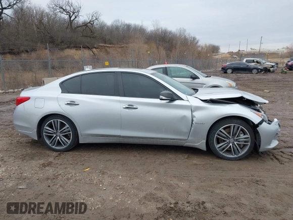 2014 Infiniti Q50 Hybrid Sport with VIN JN1AV7AR3EM703431, listed as a IAAI auction lot 41710414 with 213,611 mi miles. Bid and sale history available at carsss.com. Image 13.