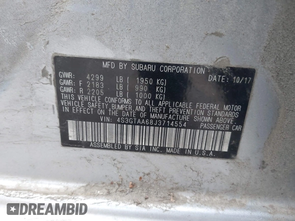 2018 Subaru Impreza z VIN 4S3GTAA68J3714554, wystawiony jako IAAI lot #41131495 z przebiegiem 31 607 mil mil oraz . Historia ofert i sprzedaży dostępna na DreamBid. Obrazek 9.