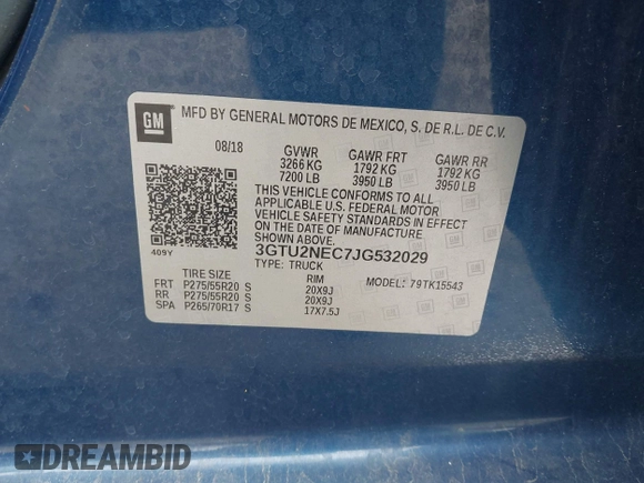 2018 GMC Sierra 1500 SLT z VIN 3GTU2NEC7JG532029, wystawiony jako IAAI lot #41930662 z przebiegiem 117 878 mil mil oraz . Historia ofert i sprzedaży dostępna na DreamBid. Obrazek 9.