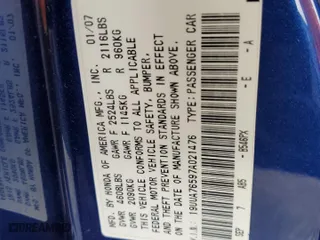 2007 Acura TL Type-S with VIN 19UUA76597A021476, listed as a Copart auction lot 48670765 with 0 mi miles and Salvage Title. Bid and sale history available at carsss.com. Image 12.