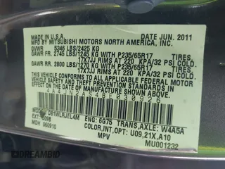 2011 Mitsubishi Endeavor LS with VIN 4A4JN2AS4BE030926, listed as a IAAI auction lot 41217100 with 154,340 mi miles. Bid and sale history available at carsss.com. Image 9.