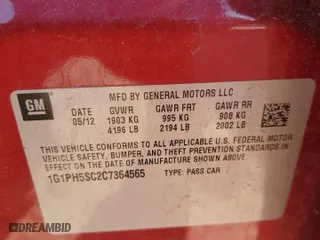 2012 Chevrolet Cruze LTZ with VIN 1G1PH5SC2C7364565, listed as a Copart auction lot 49767895 with 127,513 mi miles and Salvage Title. Bid and sale history available at carsss.com. Image 12.