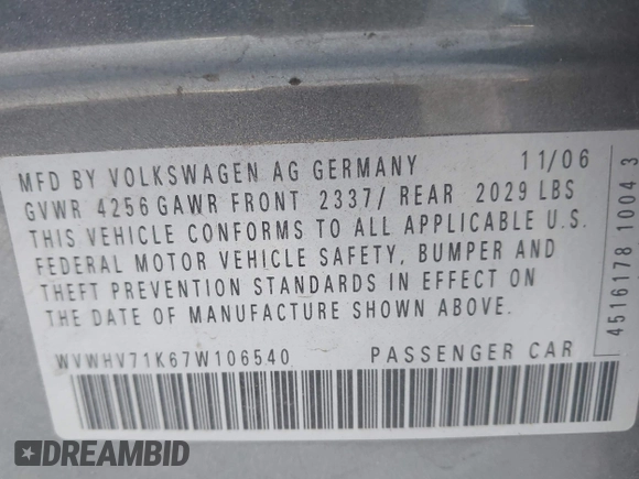 2007 Volkswagen GTI с VIN WVWHV71K67W106540, выставлен на аукционе IAAI как лот 42021563 с пробегом 140 816 миль миль и . История ставок и продаж доступна на DreamBid. Изображение 9.