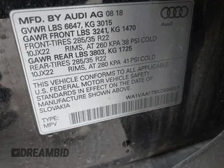 2019 Audi Q7 Prestige with VIN WA1VAAF79KD004597, listed as a IAAI auction lot 41865780 with 103,448 mi miles. Bid and sale history available at carsss.com. Image 9.